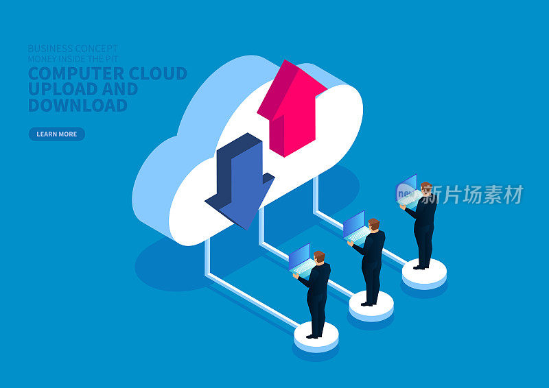 Business people upload and download files from the cloud